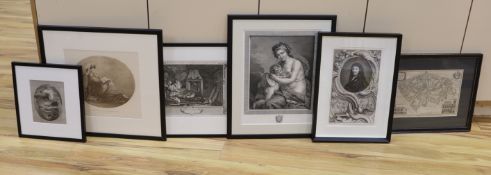 Five 18th/19th century prints including after William Hogarth, engraving, ‘The Idle Prentice,
