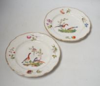 A pair of Nantgarw porcelain plates, hand painted with birds and flowers, 22cm in diameter
