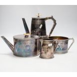 A late Victorian Elkington & Co silver plated four piece oval tea and coffee service, Elkington date