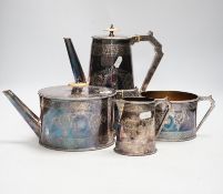 A late Victorian Elkington & Co silver plated four piece oval tea and coffee service, Elkington date