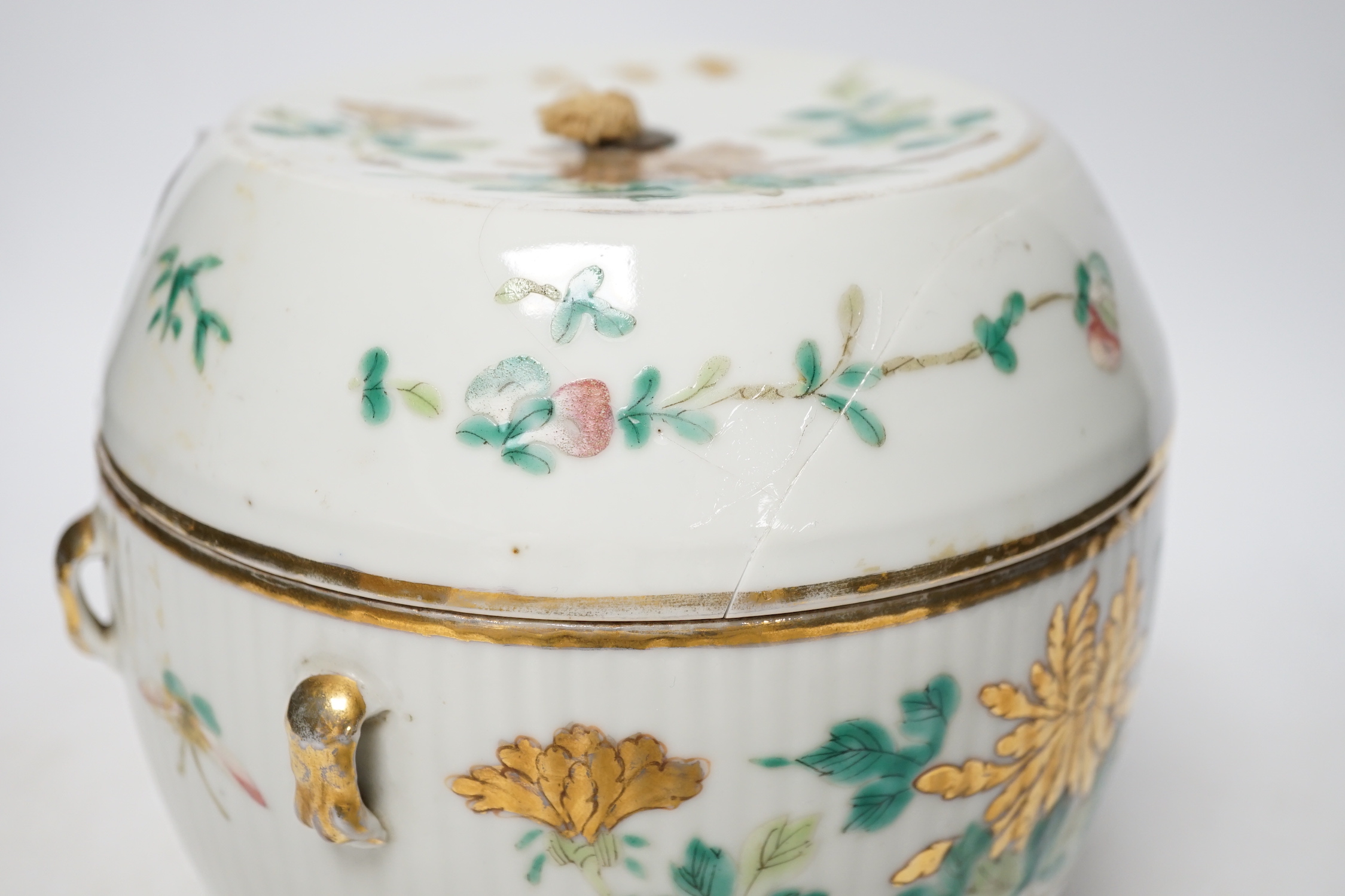 A Chinese enamelled porcelain barrel shaped jar and covered, 19th century, 16cm high - Image 3 of 7
