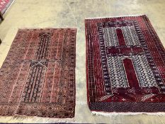 Two Belouch prayer rugs, larger 162 x 100cm