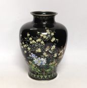 A Japanese silver wire cloisonné enamel vase, early 20th century, enamelled with birds and