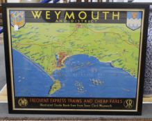 A framed Southern Railway Advertising SR and GWR original poster, 'Weymouth and District' by