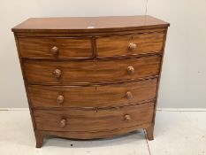 An early Victorian mahogany bowfront five drawer chest, width 105cm, depth 103cm, height 103cm
