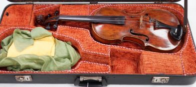 A cased 19th century German viola, length of body 39cm, in a good double case incorporating space