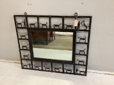 A rectangular wrought and cut metal wall mirror by Frederick Weinberg, width 92cm, height 77cm