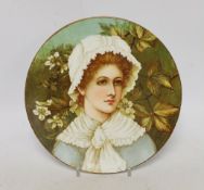 A Mary Salisbury hand painted plate, dated 1884, 24cm