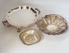 A quantity of assorted 19th century and later plated wares, including two salvers, mounted glass