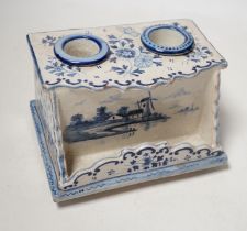 A late 19th century Delft inkstand, 18cm wide