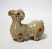 A Chinese Yue type green glazed model of a ram, 10cm wide