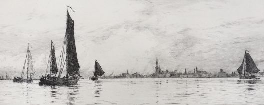 William Lionel Wyllie (1851-1931), etching, 'Antwerp', signed in pencil, 15 x 32cm