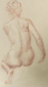 Gilbert Ledward (1888-1960), sanguine chalk on paper, Nude study for fountain figure at Sloane