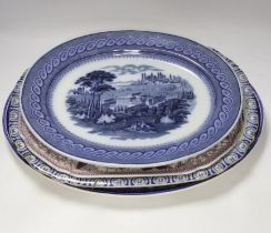 A blue and white pearlware meat platter and three others (4)