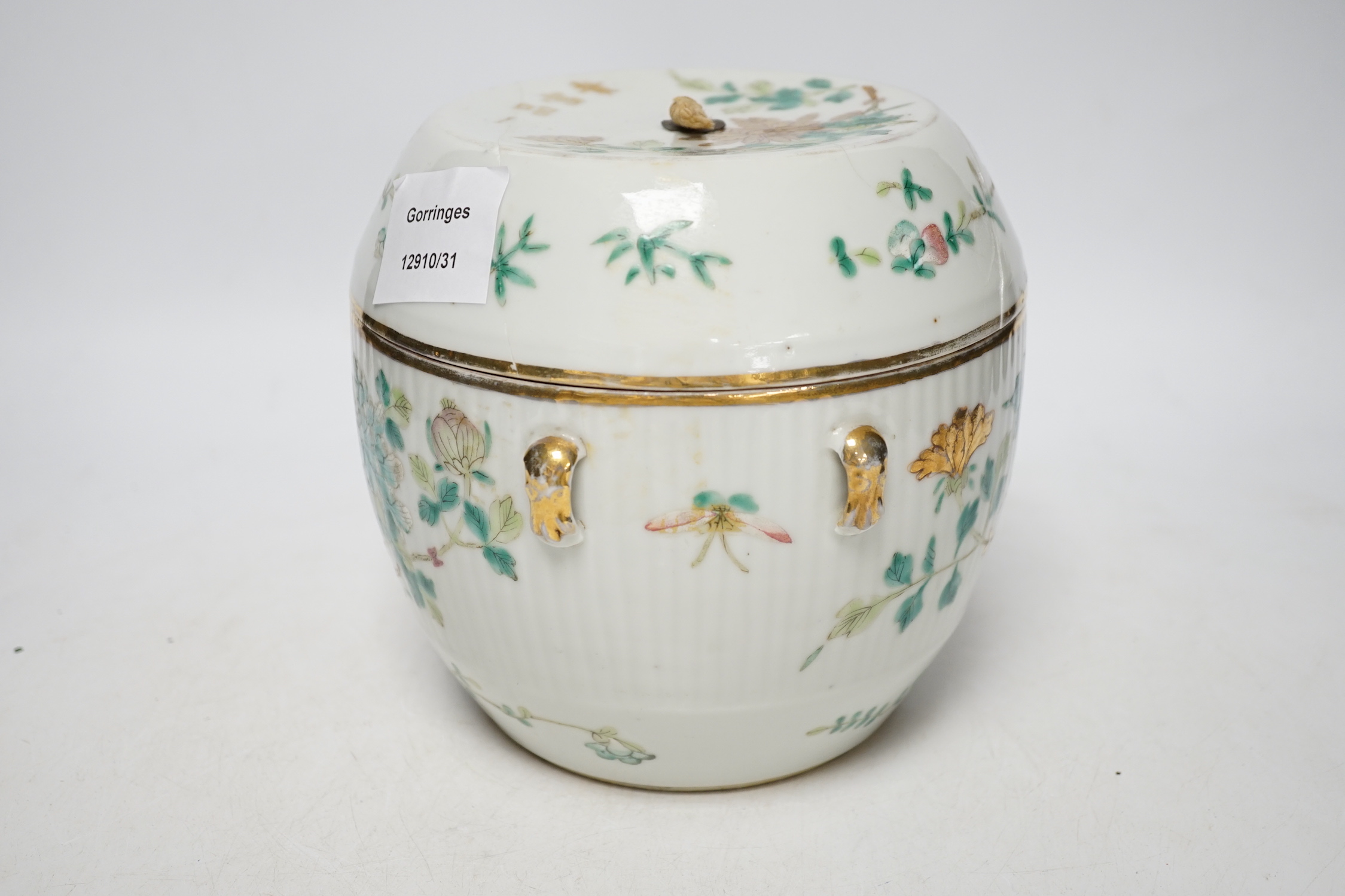 A Chinese enamelled porcelain barrel shaped jar and covered, 19th century, 16cm high - Image 4 of 7