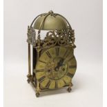 A double fusee brass lantern clock, 32cm high