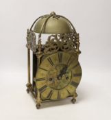 A double fusee brass lantern clock, 32cm high