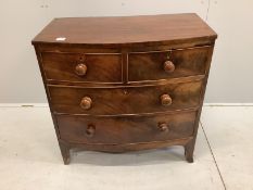 A Regency mahogany four drawer bowfront chest, width 89cm, depth 47cm, height 88cm