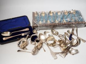 A group of assorted mainly small silver flatware, including 19th century, a small group of