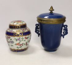 A Samson Chinese style powder blade and brass mounted cup and cover and a similar famille rose jar