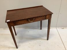 A George III mahogany side table, fitted with a single drawer, width 79cm, depth 46cm, height 69cm