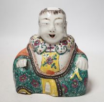 A Chinese enamelled porcelain figure of Budai, late 18th/early 19th century, 18cm high