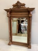 A late 19th/early 20th century French oak wall mirror, width 91cm, height 142cm