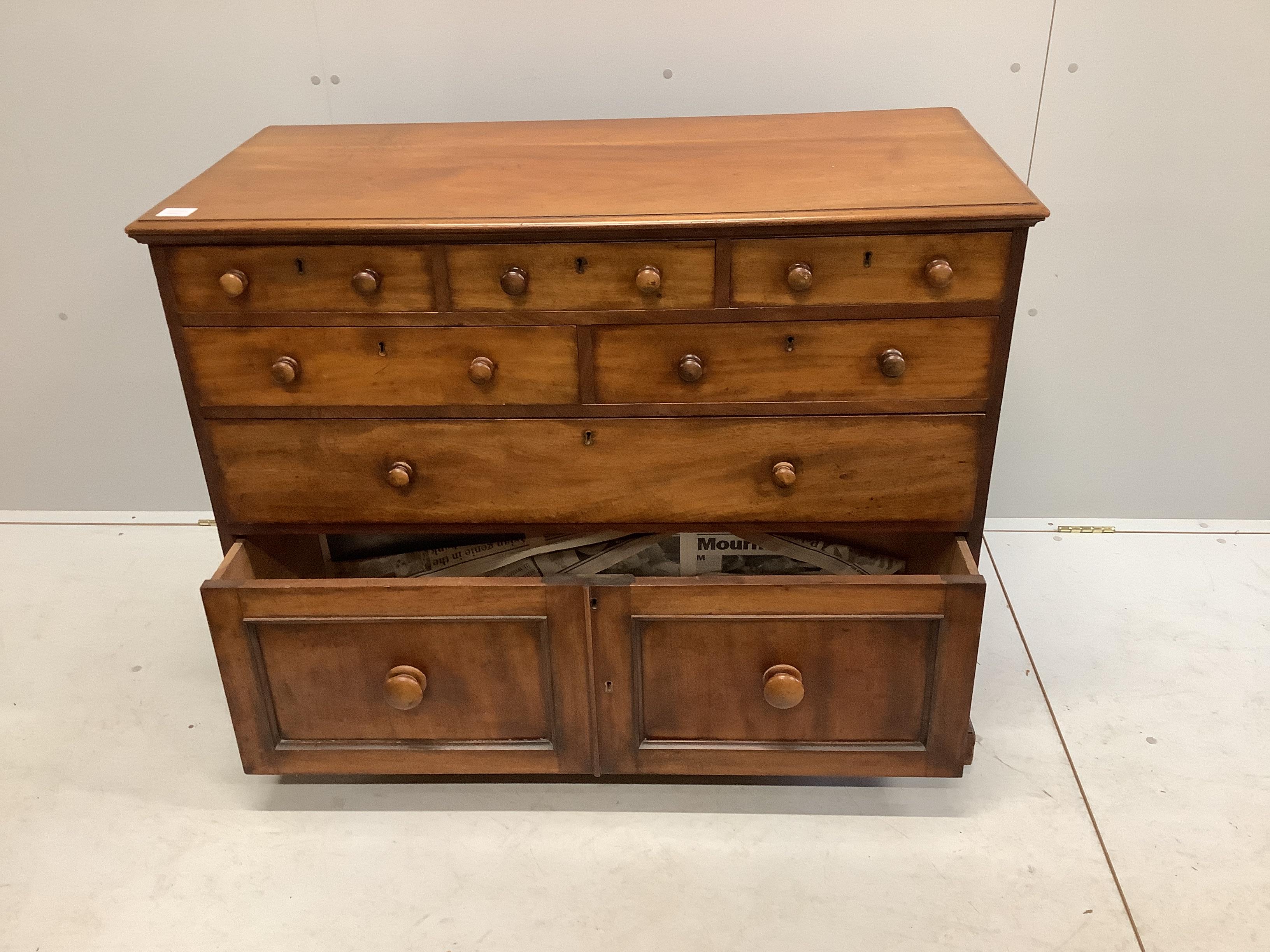 A Victorian mahogany chest fitted with an arrangement of seven drawers, width 110cm, depth 52cm, - Image 2 of 3