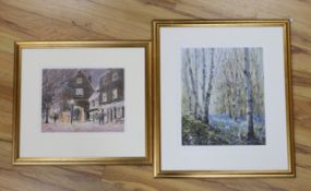 Christopher Jarvis (20th.C), two oils, Woodland landscape and Winter street scene, each signed,