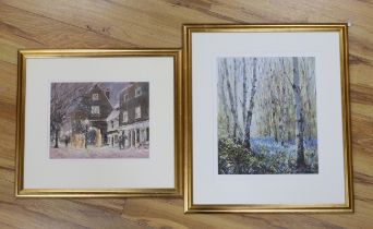 Christopher Jarvis (20th.C), two oils, Woodland landscape and Winter street scene, each signed,