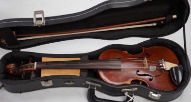 An unusual travelling violin (Pochette), length of body, 25.5cm, with standard length neck, with