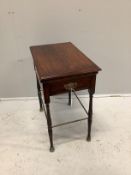 A Victorian style mahogany occasional table, width 36cm, depth 58cm, height 67cm