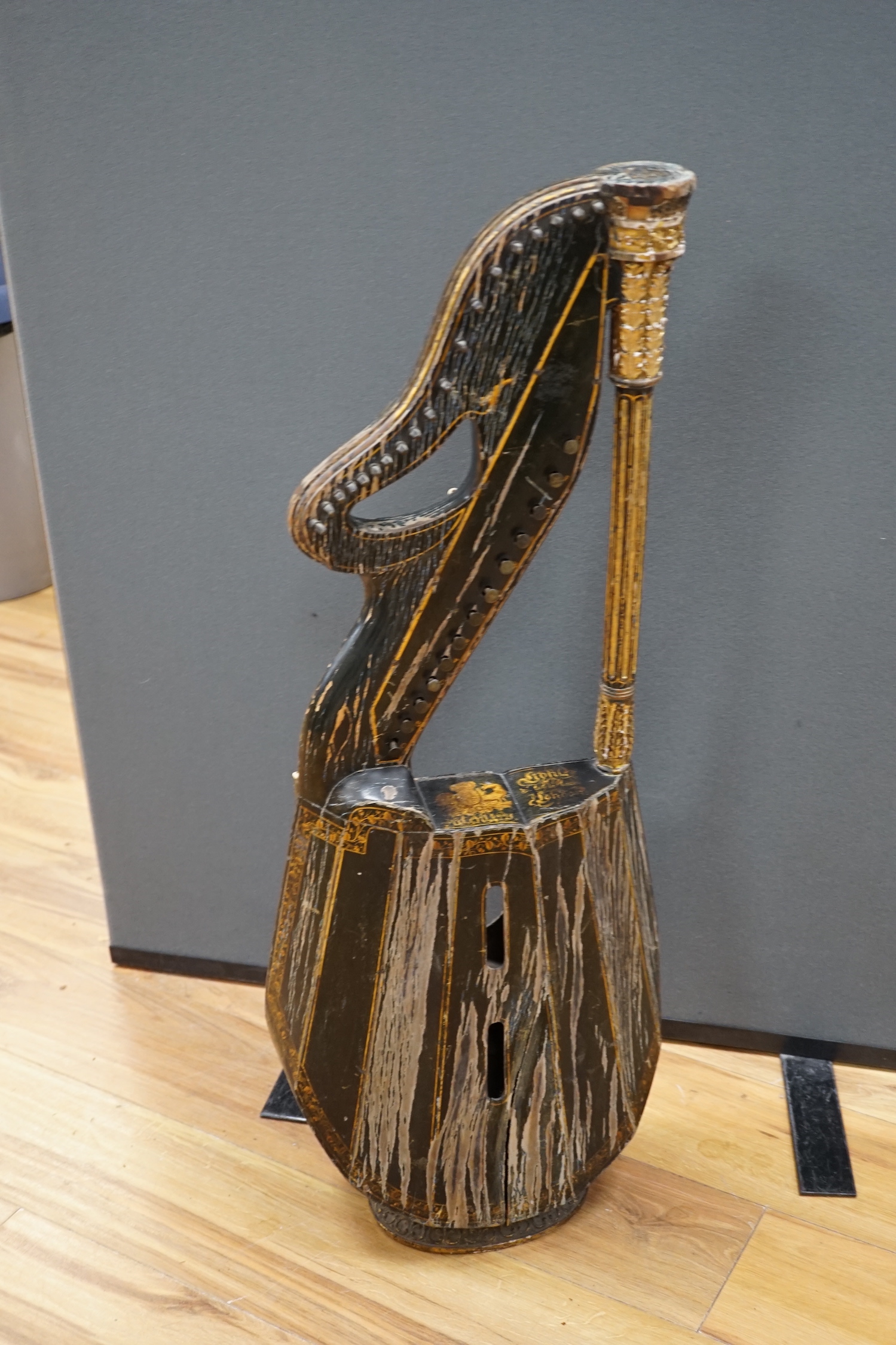 A Georgian parcel gilt and ebonised harp-lute by Edward Light, with fluted pillar, Royal coat of - Image 5 of 5