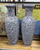 A pair of large Chinese blue and white vases, 107cm high