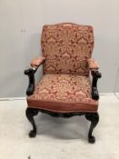 A Chippendale style upholstered elbow chair, width 63cm, depth 57cm, height 98cm