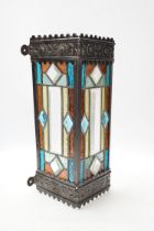 A stained glass three sided wall light, 38cm high