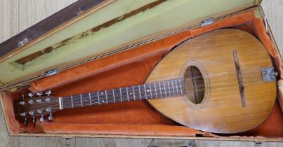 A cased Fylde Octave mandola, sapele back, cedar soundboard, length of body 39cm, overall