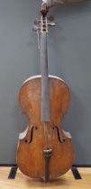 An early 20th century cello for restoration, indistinct internal label; ‘Restored by William J.