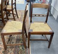 A set of nine early 19th century Provincial mahogany rush seat dining chairs, width 47cm, depth