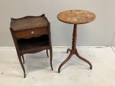 A 19th century French mahogany bedside table, width 38cm, depth 28cm, height 70cm together with a
