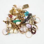 Assorted jewellery including a 9ct anchor charm, yellow metal, opal and diamond set ring, 9ct and