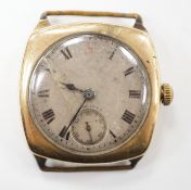 A gentleman's 1930's 9ct gold Longines manual wind wrist watch, with Roman dial, subsidiary