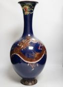 A large Japanese cloisonne enamel 'dragon' bottle vase, 59cm (restored)