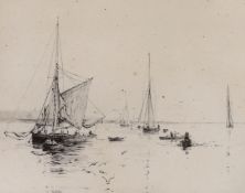 William Lionel Wyllie (1851-1931), etching, 'Fishing boats', signed in pencil, 22 x 27cm