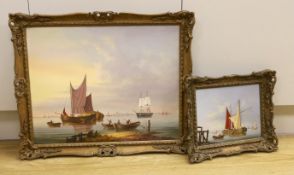 David Beatty (20th.C), two oils on board, Dutch shipping scenes, each signed, largest 39 x 50cm