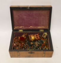 A North Indian carved and painted wood chess set, in an inlaid walnut box