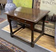 A 17th century and later oak side table, width 89cm, depth 65cm, height 70cm