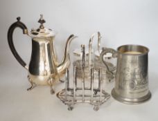 A quantity of assorted plated wares including tea sets, Guernsey milk cans, flatware etc. and