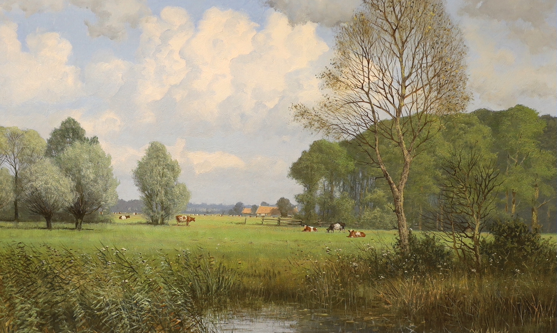 Willem Jacobus Alberts (Dutch, 1912-1990), oil on canvas, Rural landscape with cattle grazing,