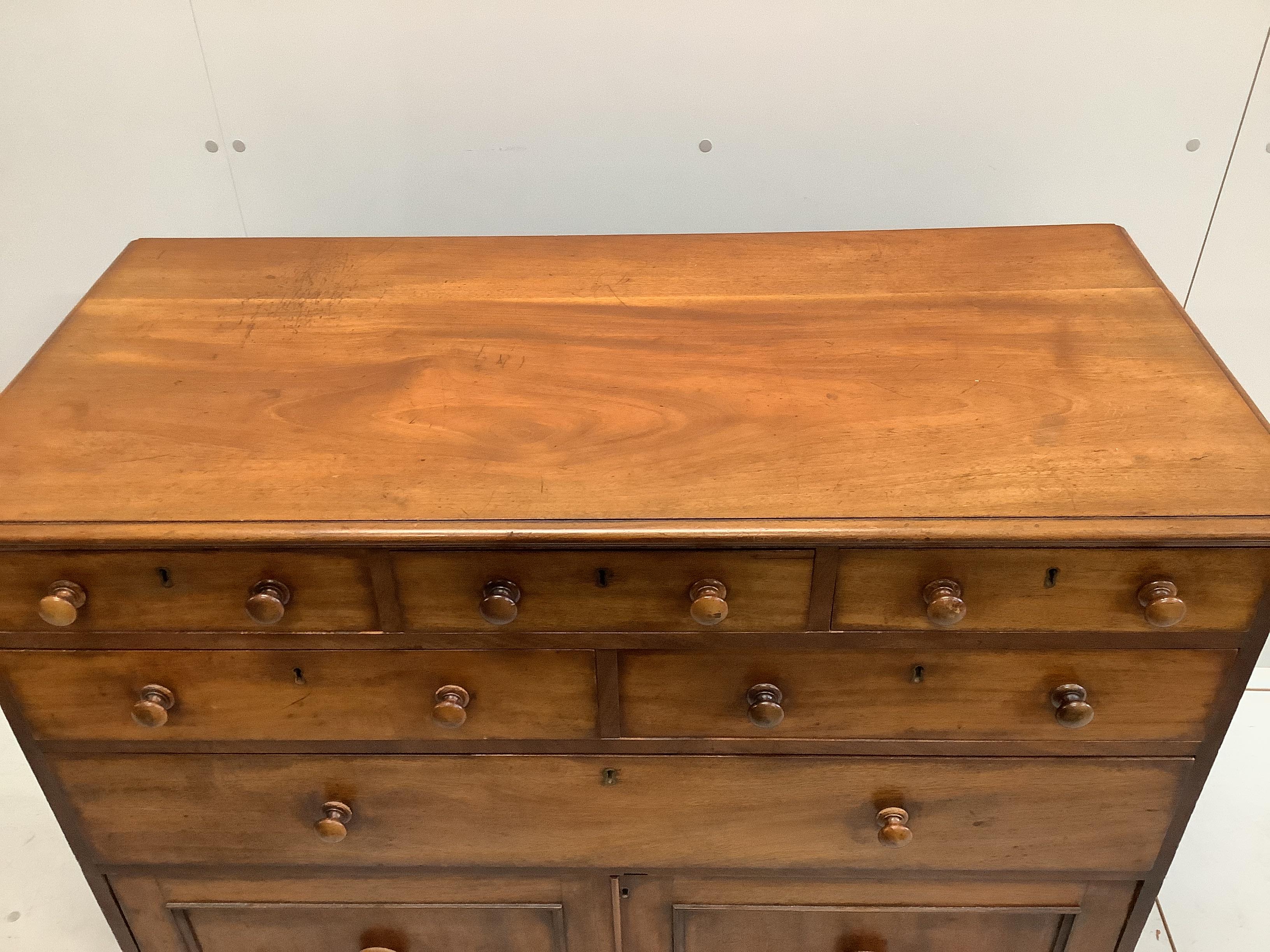 A Victorian mahogany chest fitted with an arrangement of seven drawers, width 110cm, depth 52cm, - Image 3 of 3